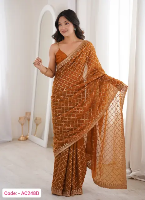 Embroidery Orange Orange designer saree