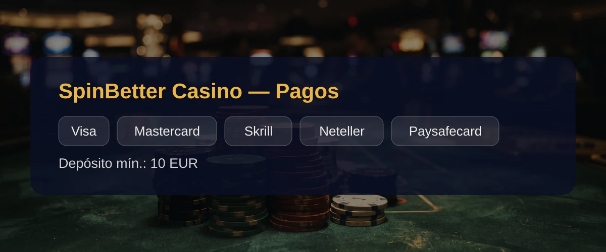 SpinBetter Casino — Pagos: Visa, Mastercard, Skrill, Neteller, Paysafecard SpinBetter Casino — Pagos: Visa, Mastercard, Skrill, Neteller, Paysafecard