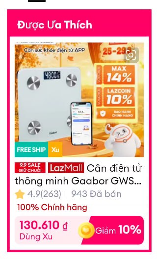 Cân điện tử thông minh Gaabor GWS-M02A cân sức khỏe kết nối bluetooth phân tích 20 chỉ số cơ thể lượng chất khoa học - App tiếng Việt OKOK - Bảo hành 1 đổi 1