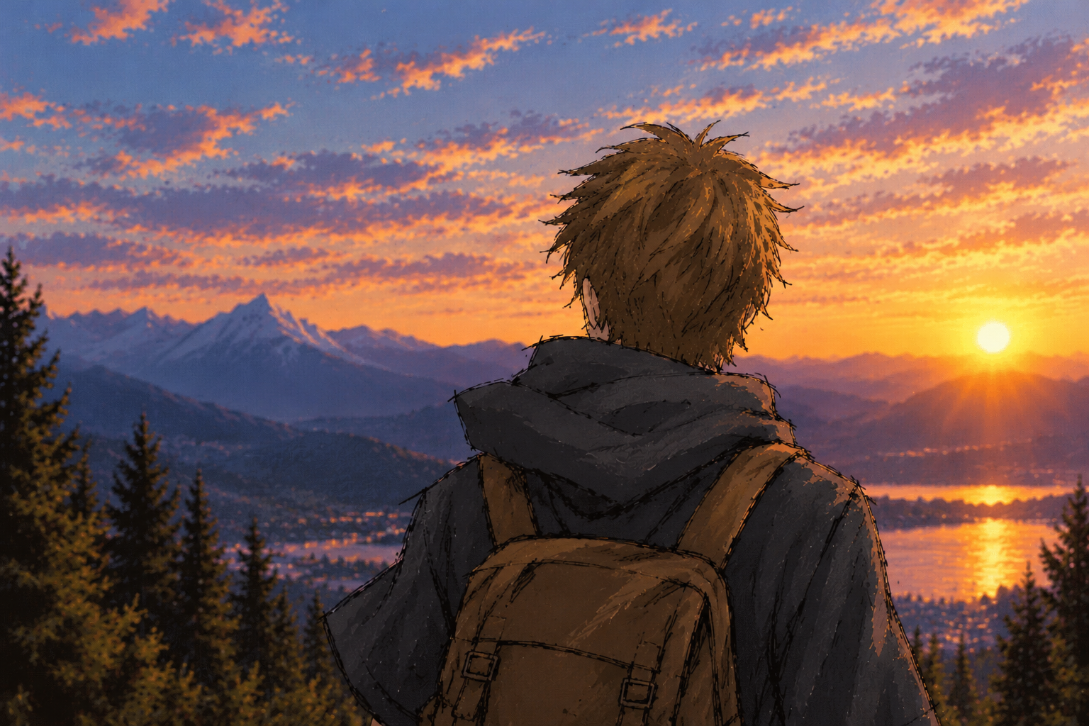 Sunset over mountain scenery