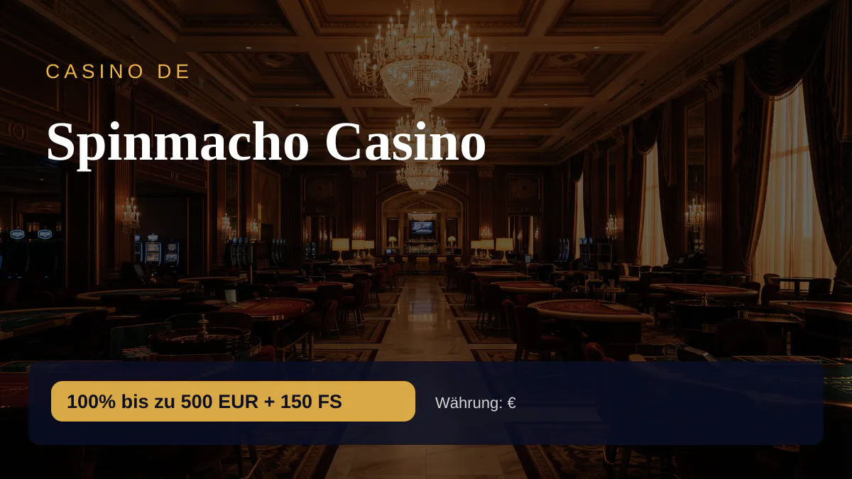 Spinmacho Casino &mdash; Willkommensbonus 100% bis zu 500 EUR + 150 FS, Zahlungen: Visa, Mastercard, Sofort, Revolut, USDT