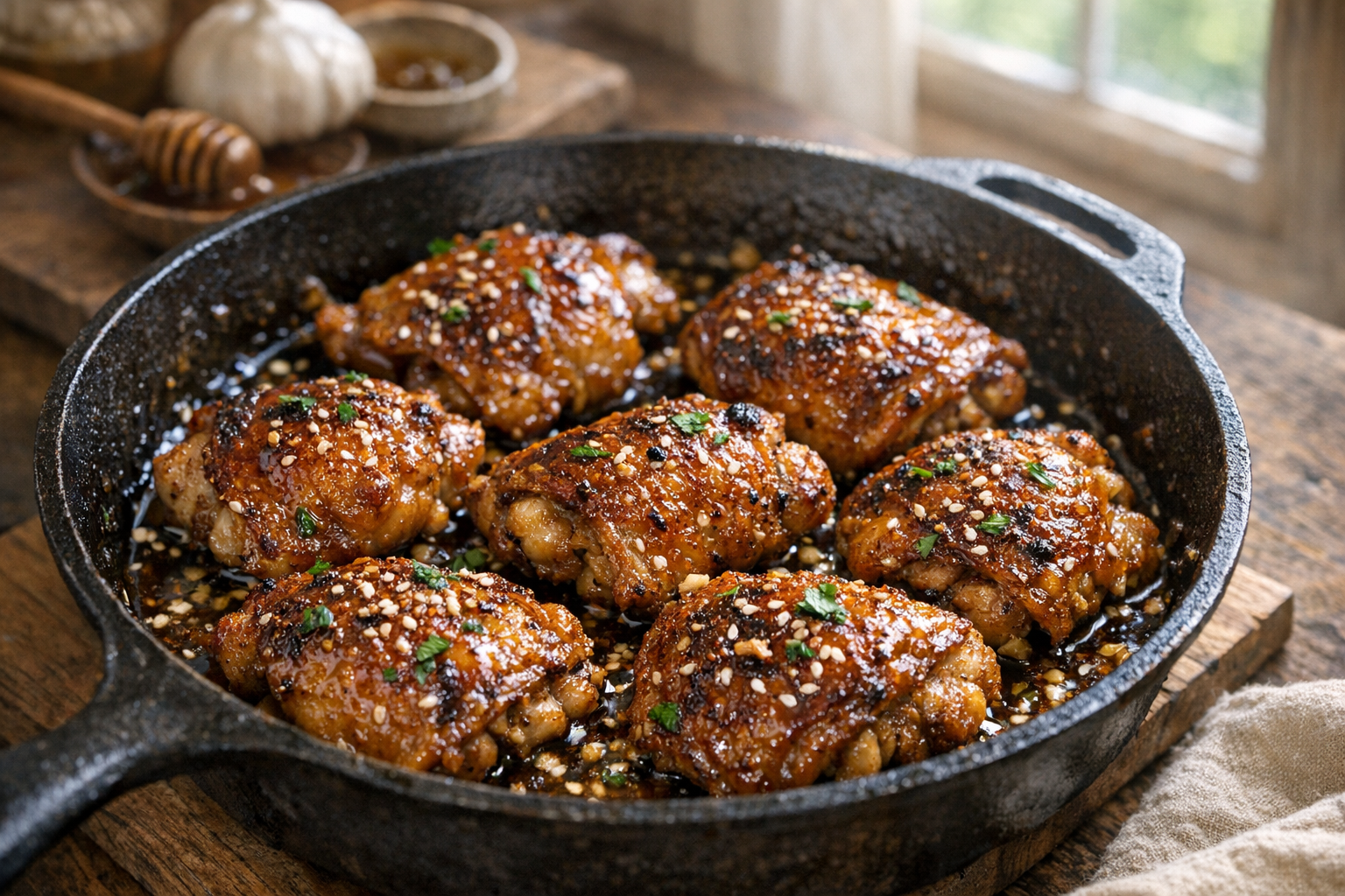 One Pan Honey Garlic Chicken Thighs Pinterest image