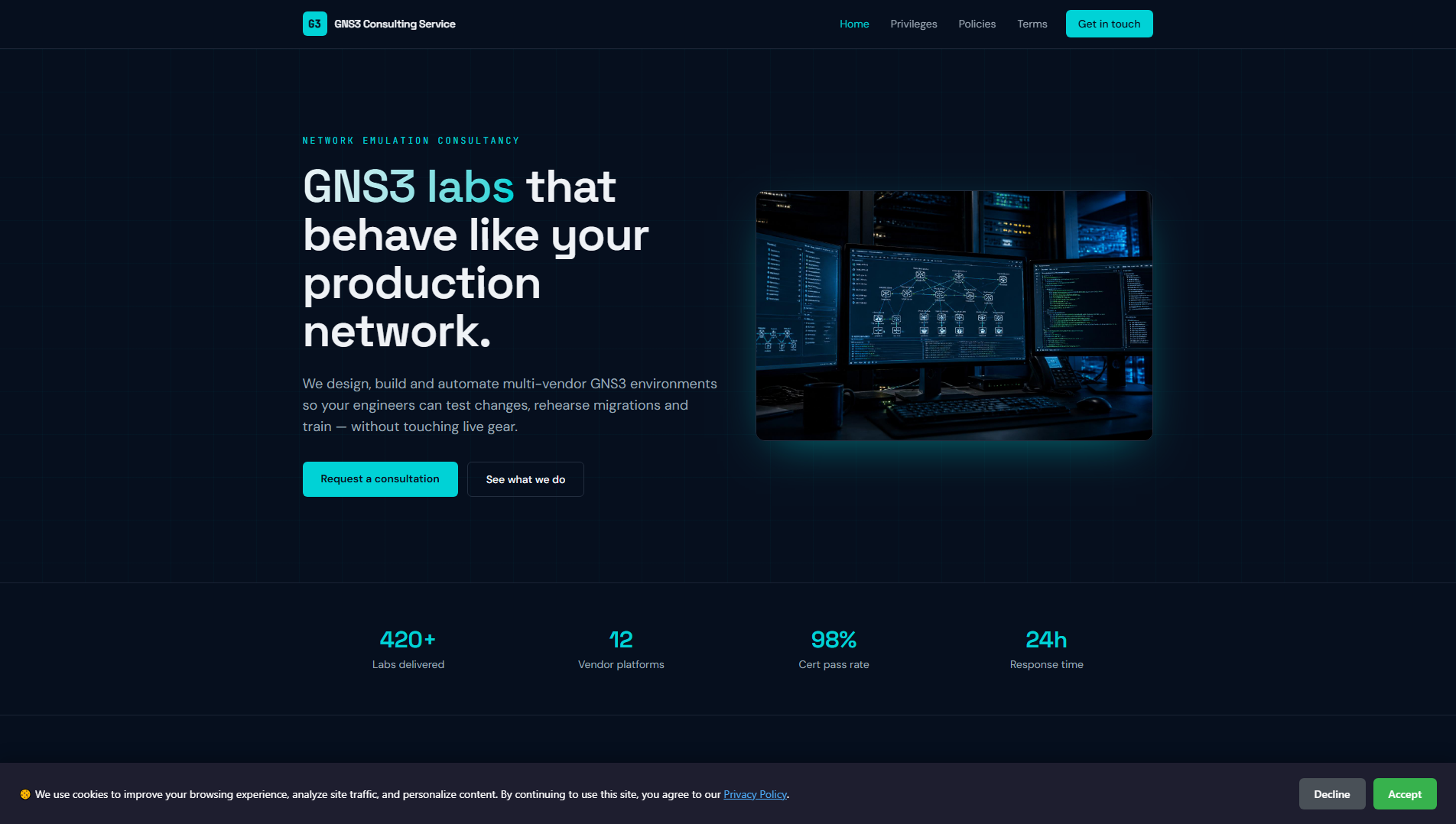 Screenshot of gns3dev.app