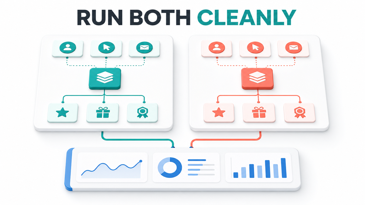 Operating model for running affiliate and referral programs with separate rules and shared reporting