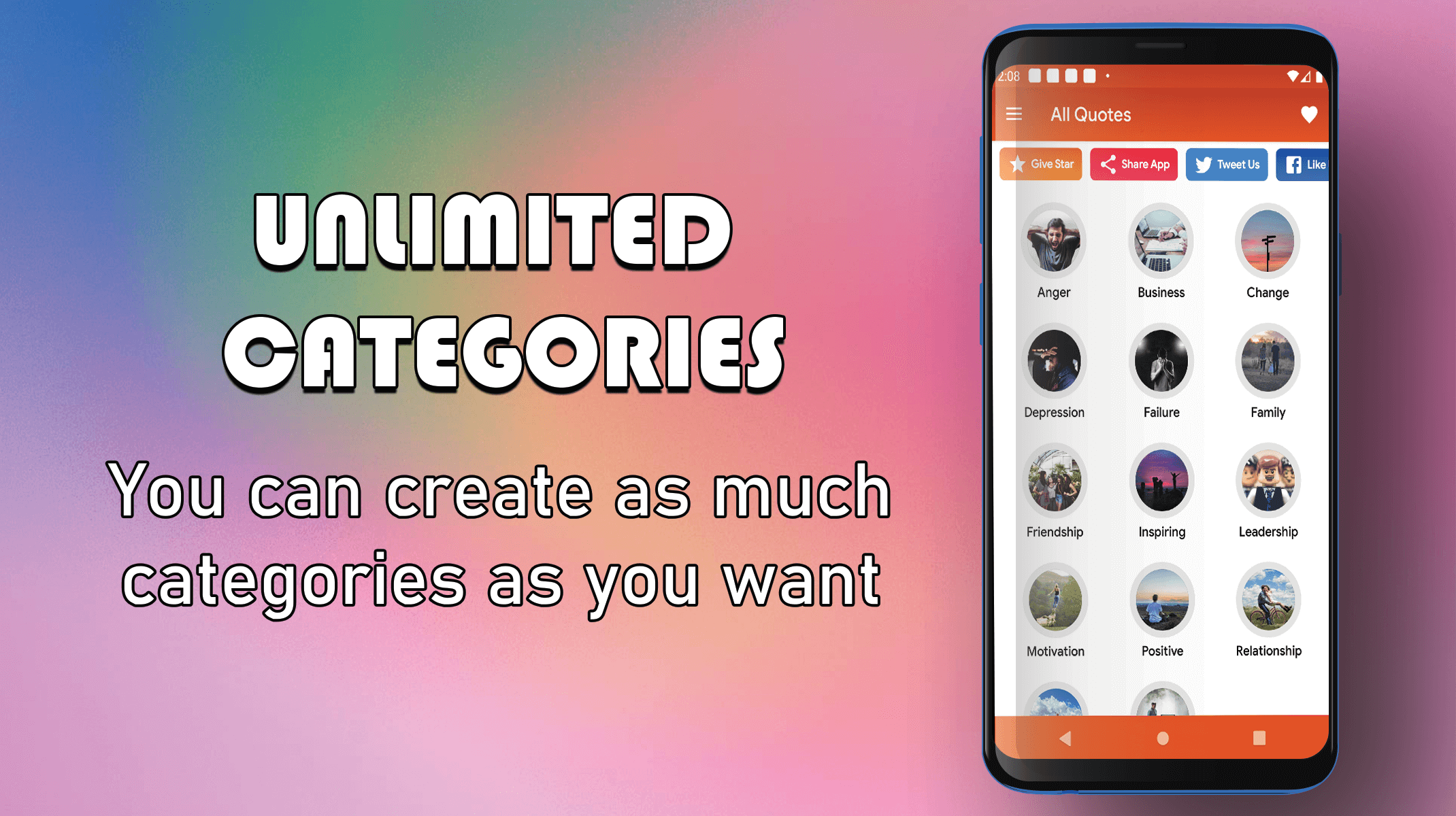 Offline positive quotes - Full Android Application with GDPR and Admob