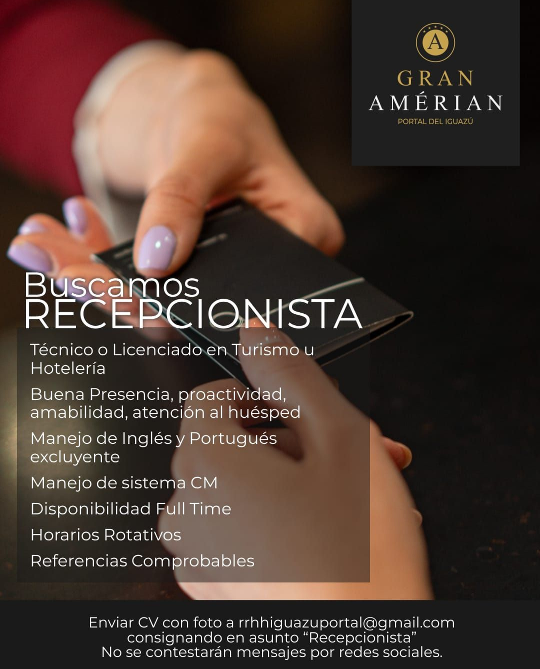 Se Busca Recepcionista en Puerto Iguazú
