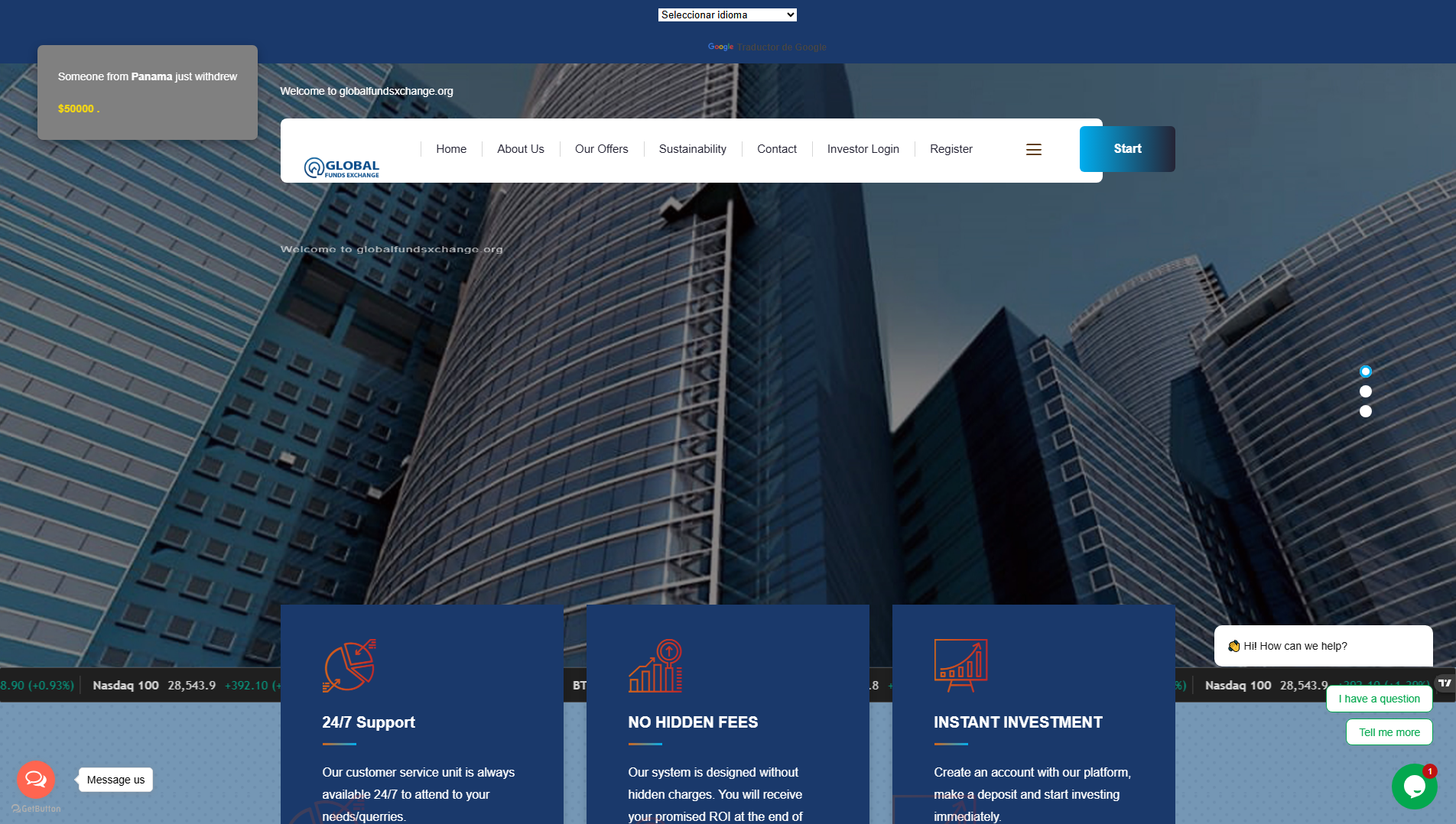 Forensic screenshot of globalfxchange.com showing the phishing page layout