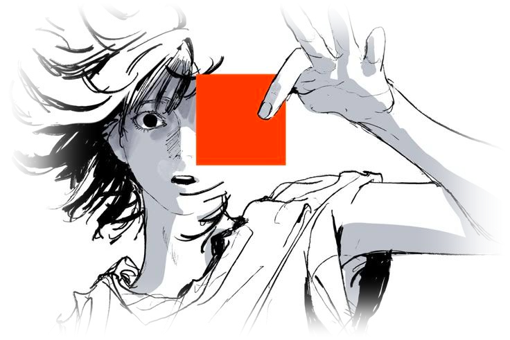 image of character holding an orange square