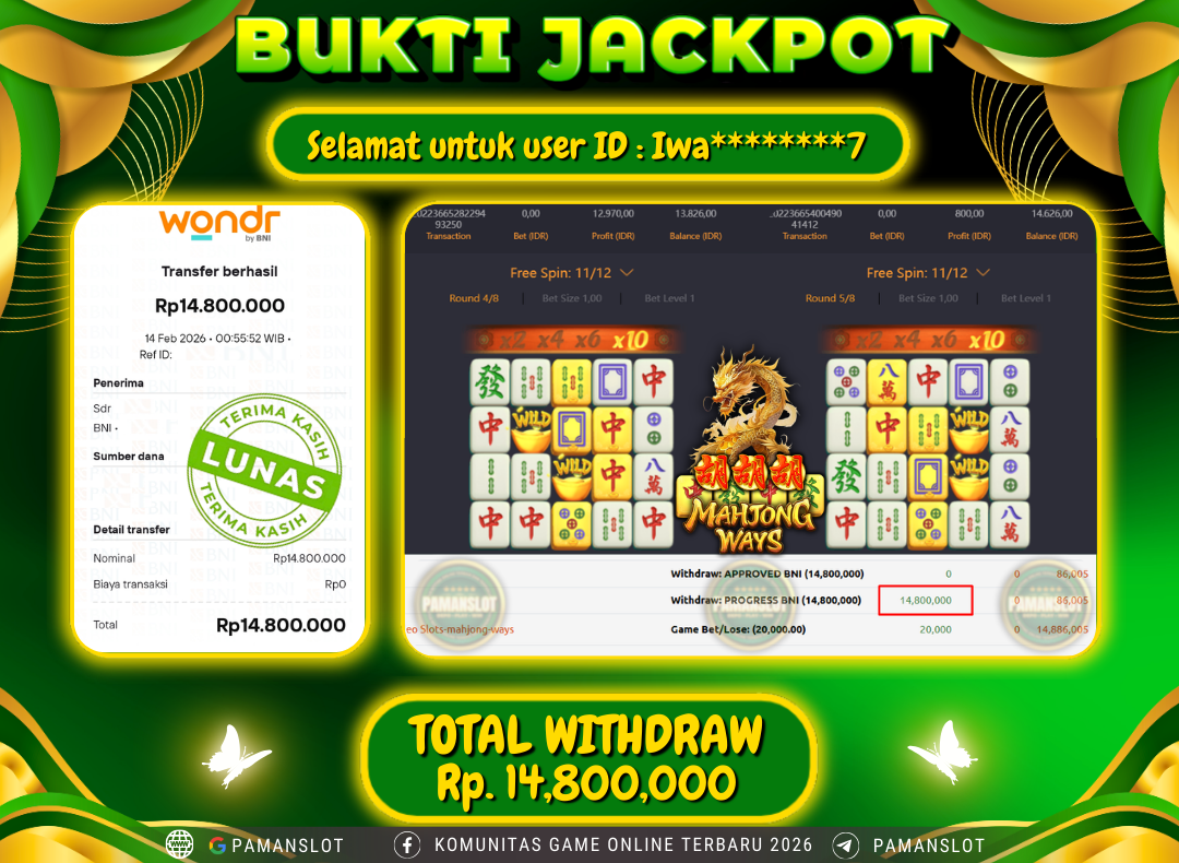 PAMANSLOT JACKPOT Game PG - Mahjong Ways Rp.14,800,000- LUNAS