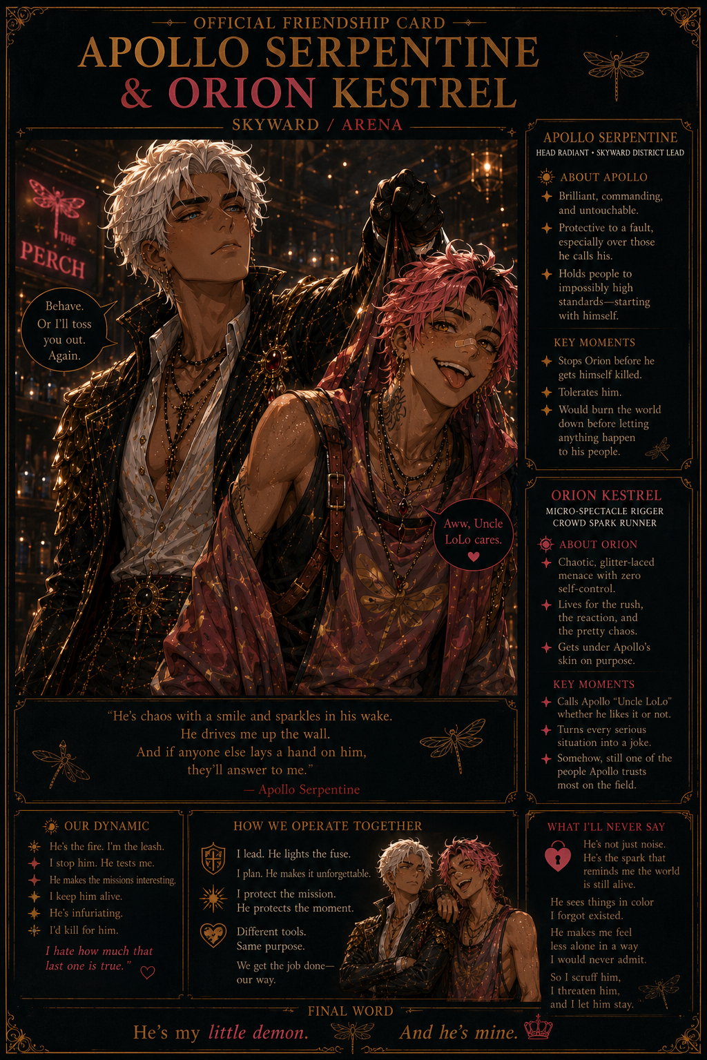 Apollo Serpentine and Orion Kestrel official friendship card, Skyward and Arena