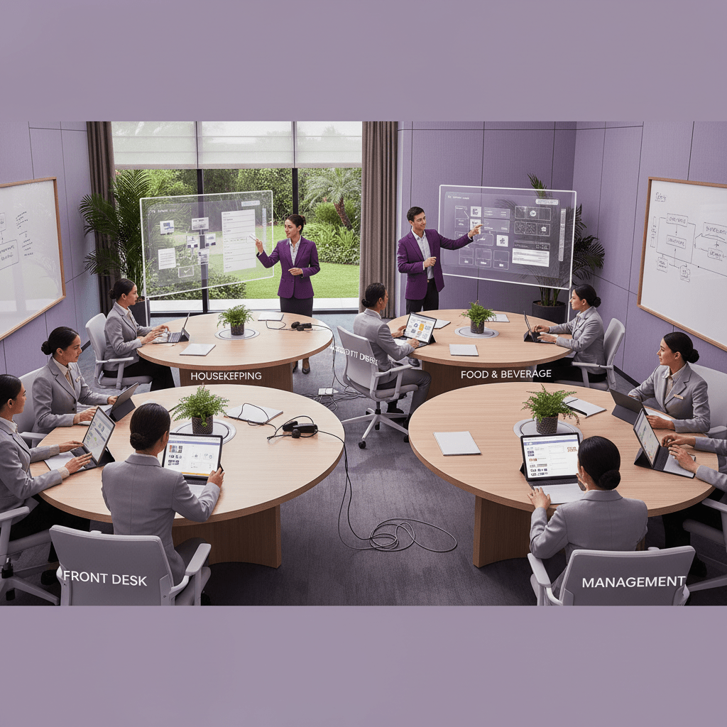 Hotel team reviewing performance analytics and smoother operations