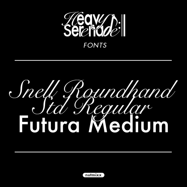 NMIXX Heavy Serenade Fonts, Snell Roundhand Std Regular, Futura Medium, KPOP Font
