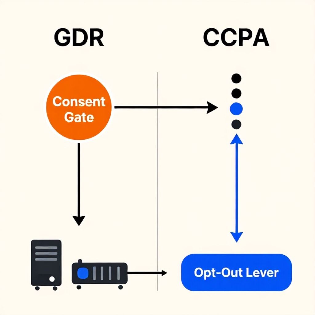 GDPR vs CCPA data flow comparison diagram for mobile applications