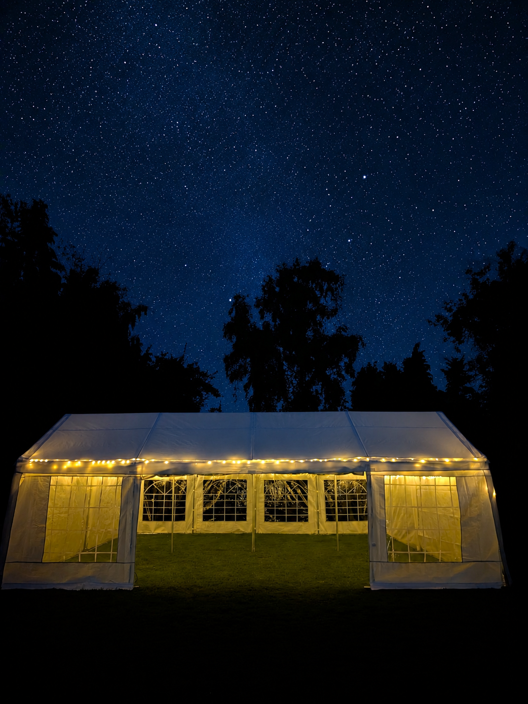 The Estate 8x4 lit for an evening garden party