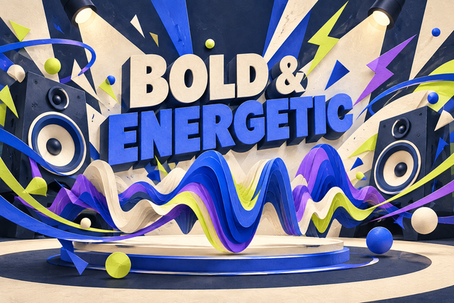 Bold and energetic K-pop listening mood concept illustration