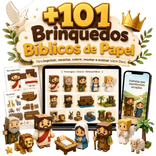 Mockup do Kit +101 Brinquedos Bíblicos de Papel