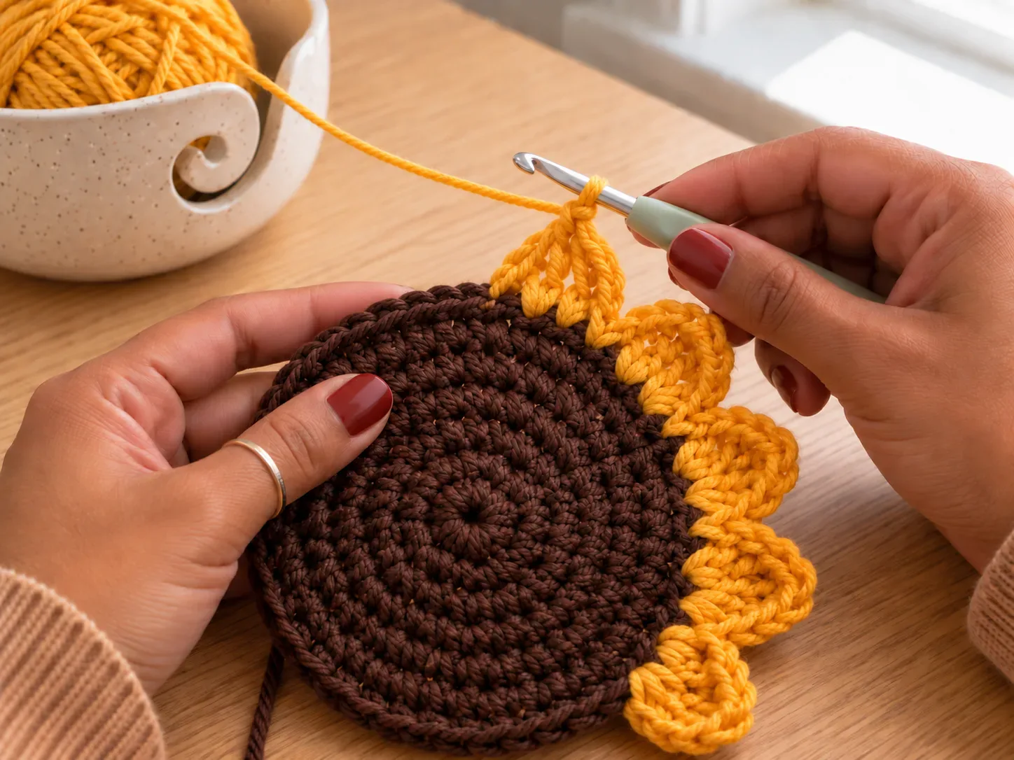 Sunflower Harvest Hot Pad: Add the defining details