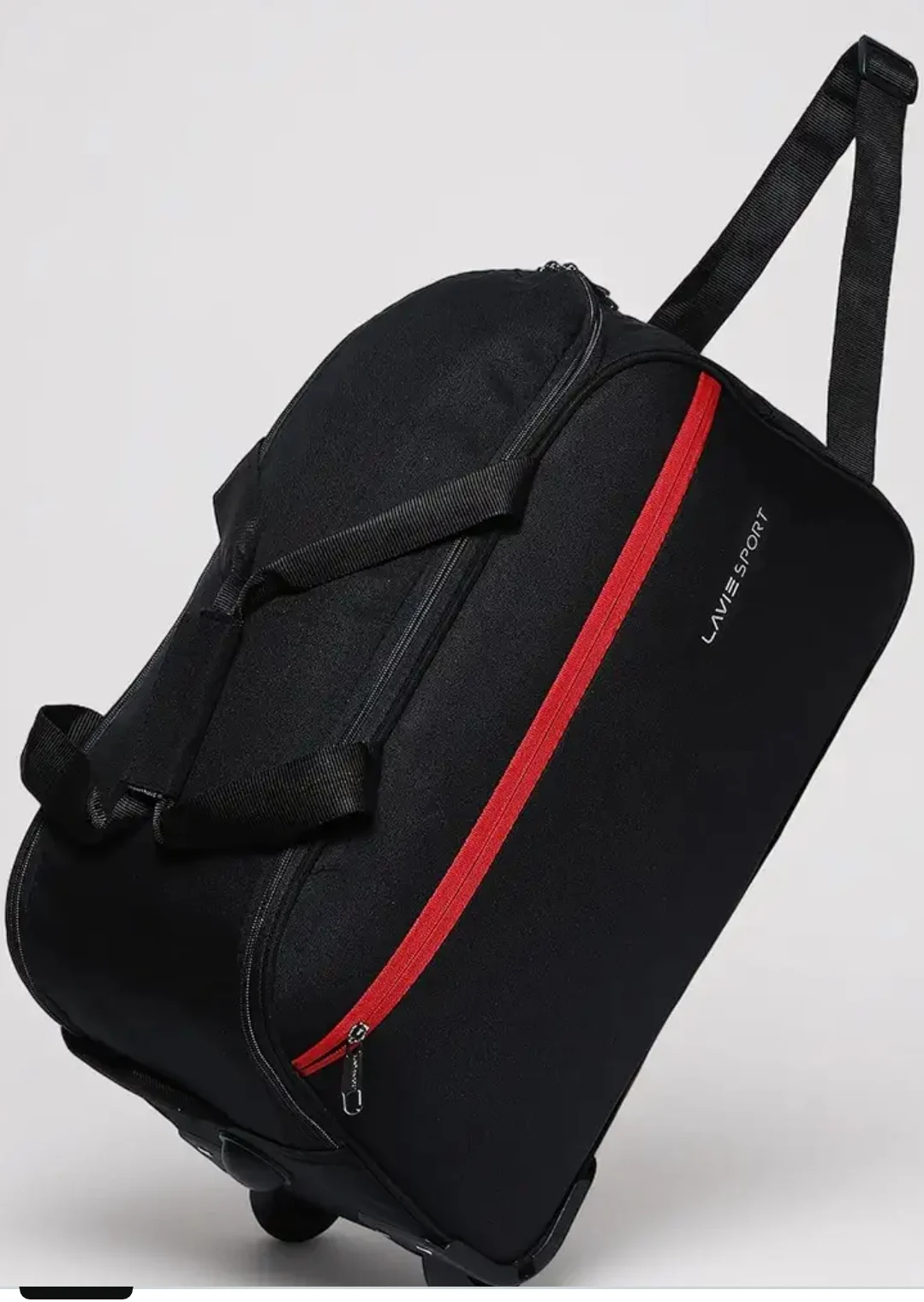 Lavie Sport Polyester Lino M Cabin Size 53 Cms Duffle Wheeler Bag | 2 Wheel Duffle Bag | Duffle Bag With Adjustable Handle, 24 cm, Black