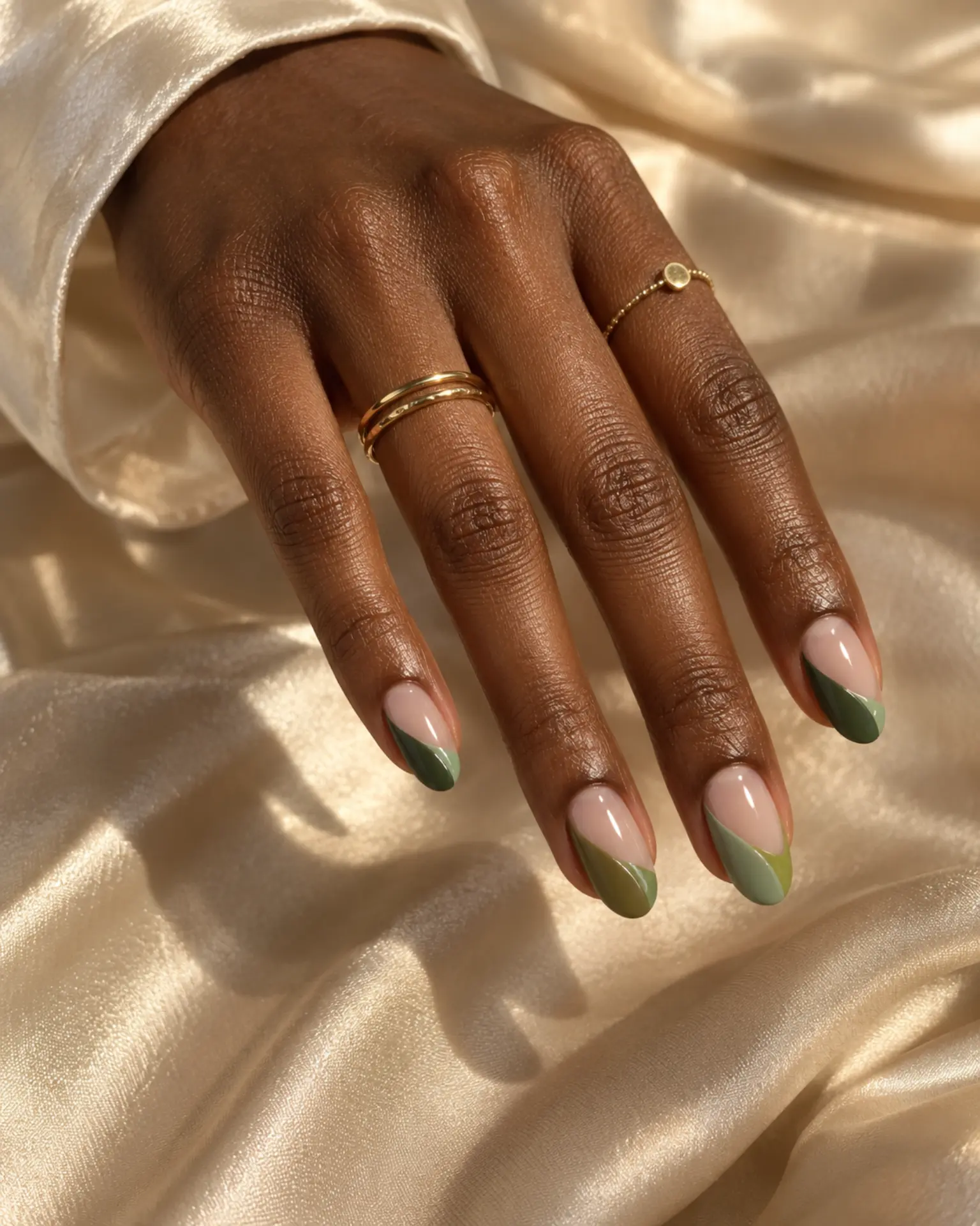 Green Side-French Sweep manicure inspiration for green nail ideas