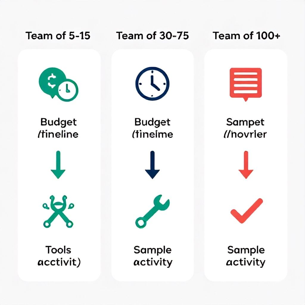 Flowchart illustrating hybrid team building implementation for different team sizes
