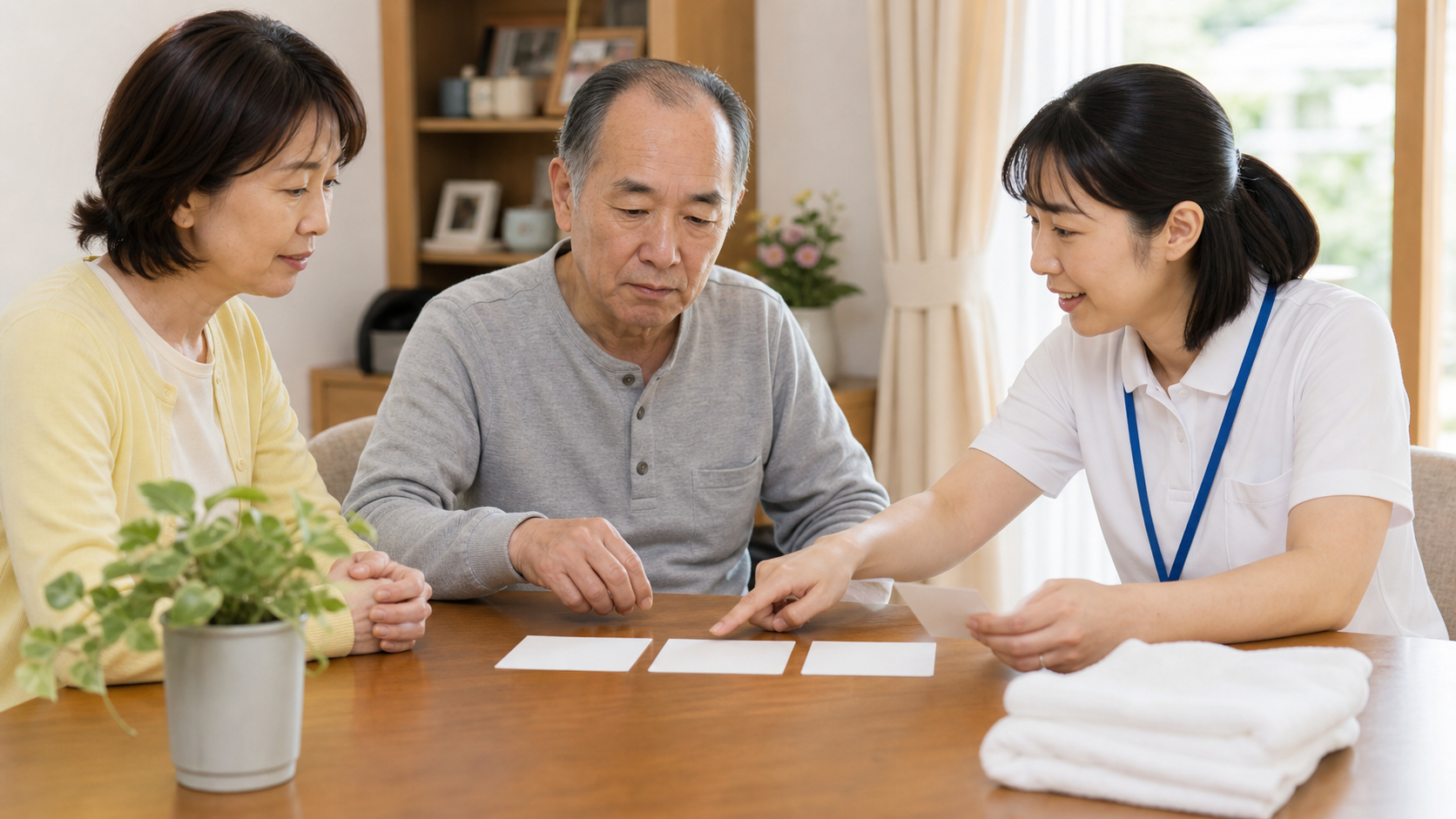 本人が選んだ小さな目標に家族と専門職が一緒に取り組む場面