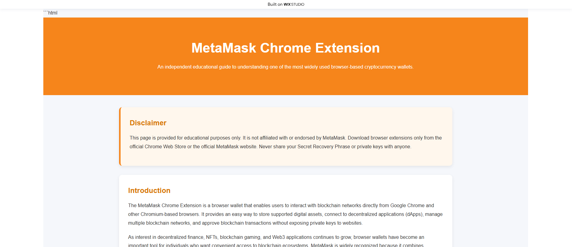 Forensic screenshot of dashboard-metamask.wixstudio.com showing the phishing page layout