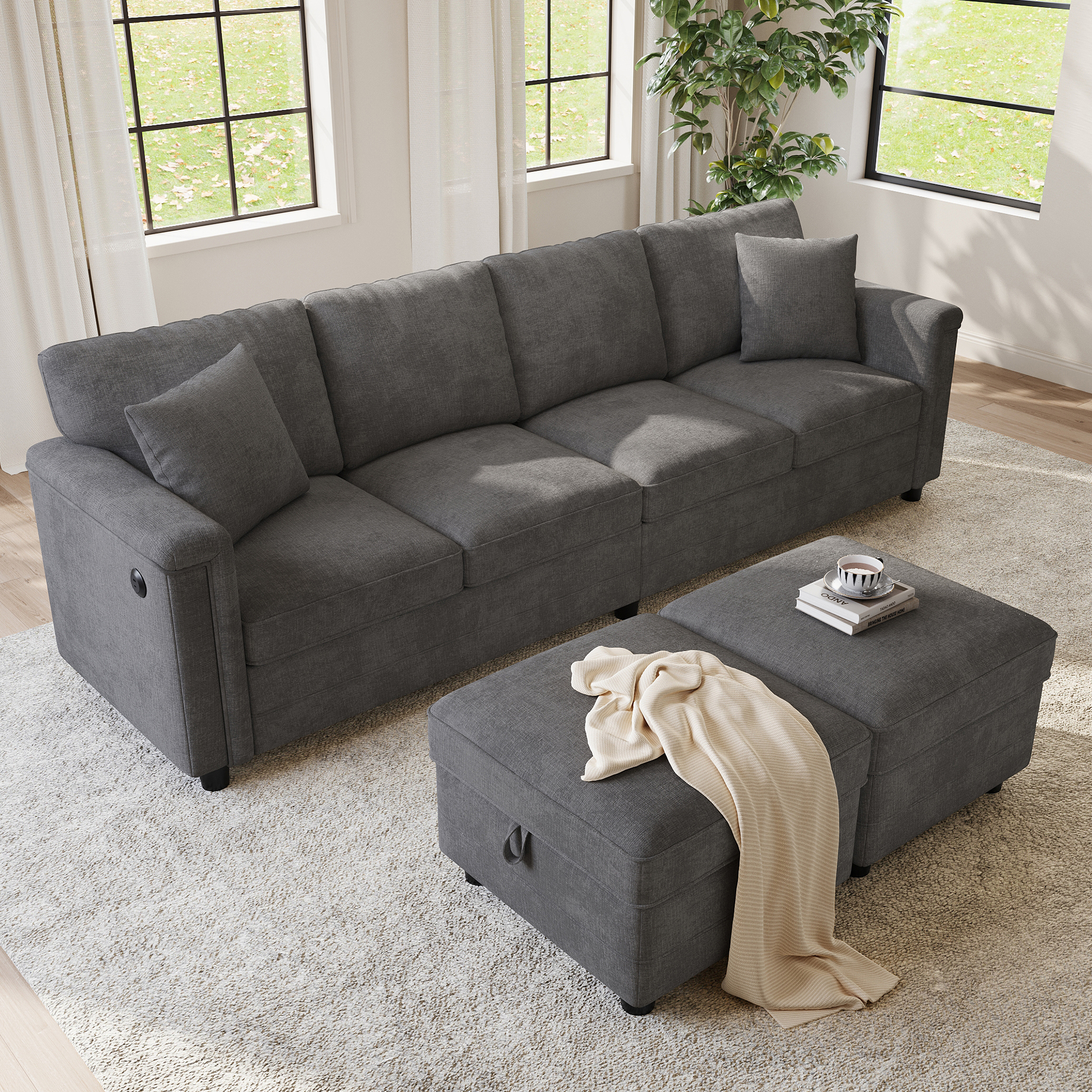 Canapé d'angle convertible gris dans le salon