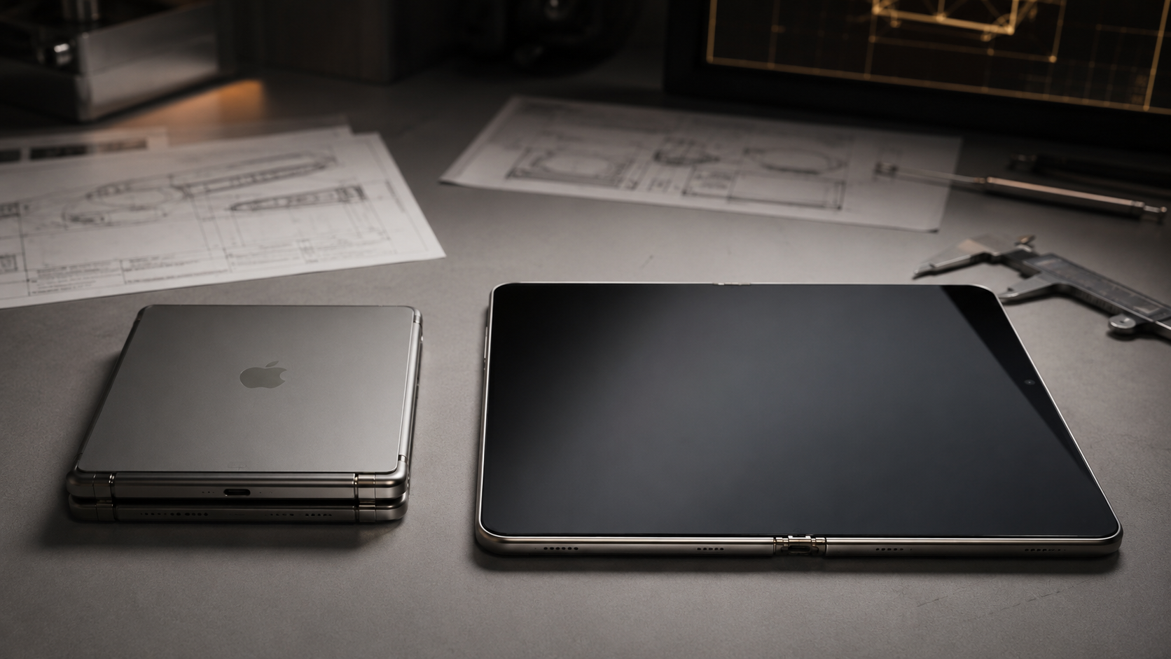 Modern tech workspace with design tools with iphone ultra