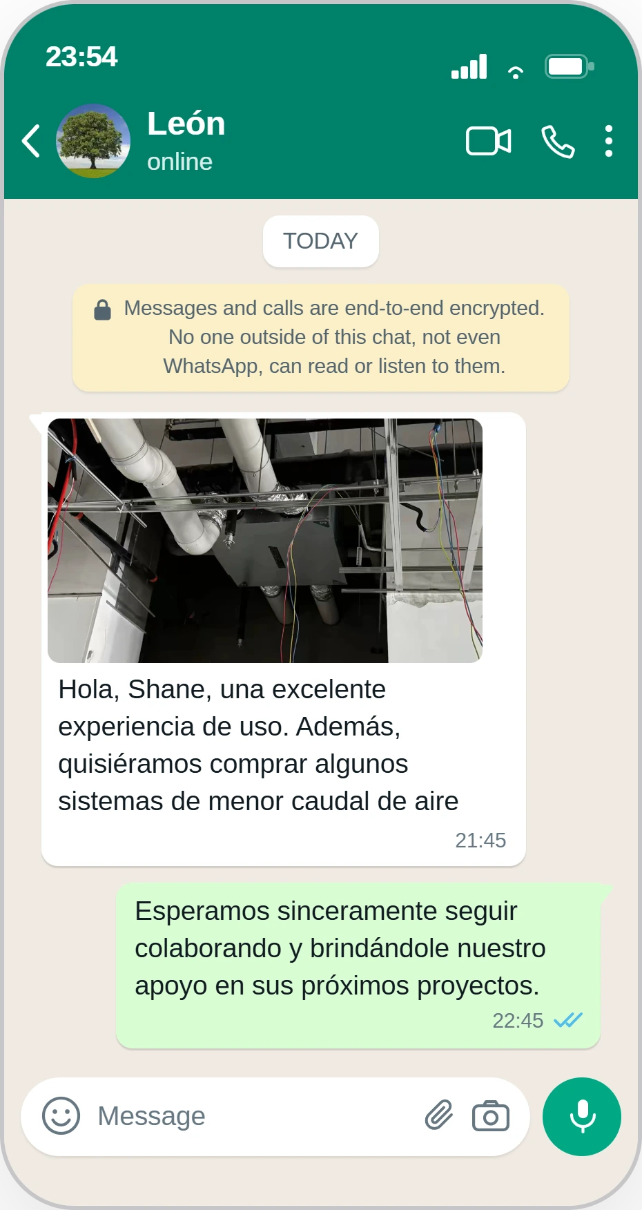 Spanish HVAC Client Chat Screenshot