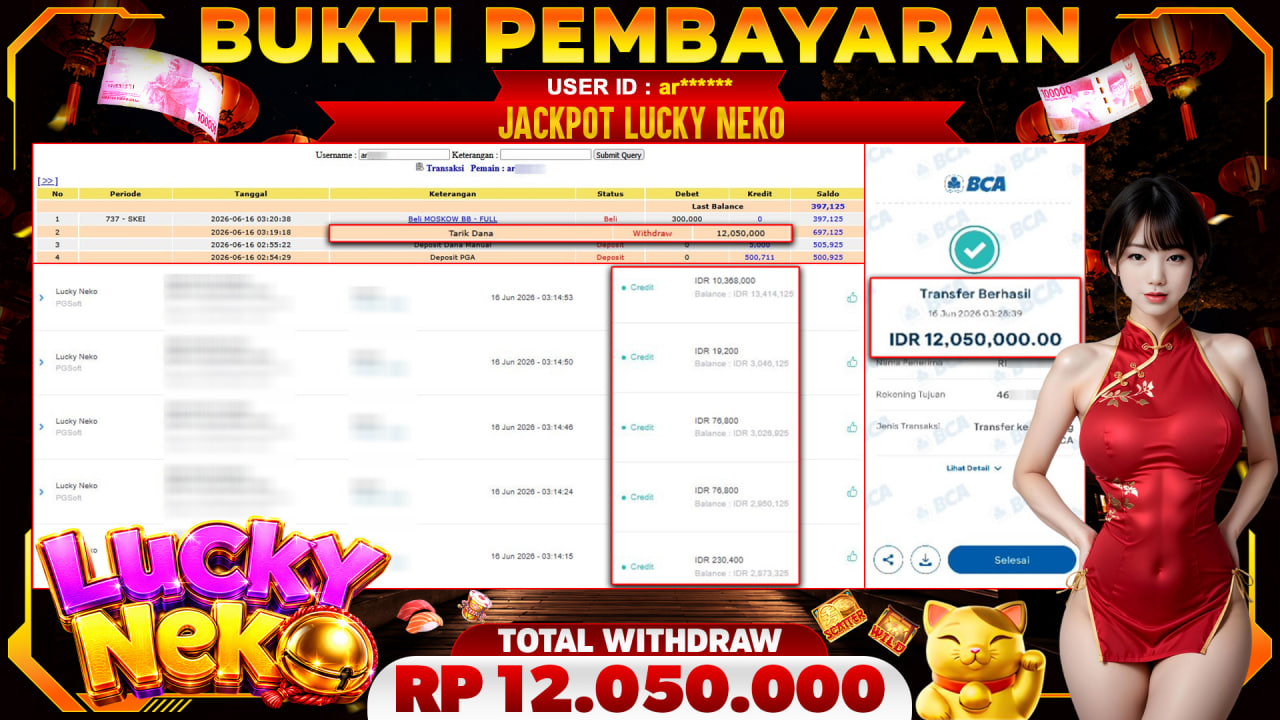 🏆 SELAMAT KEPADA PEMENANG JACKPOT DI Lucky Neko - PGSoft 12,050,000🏆