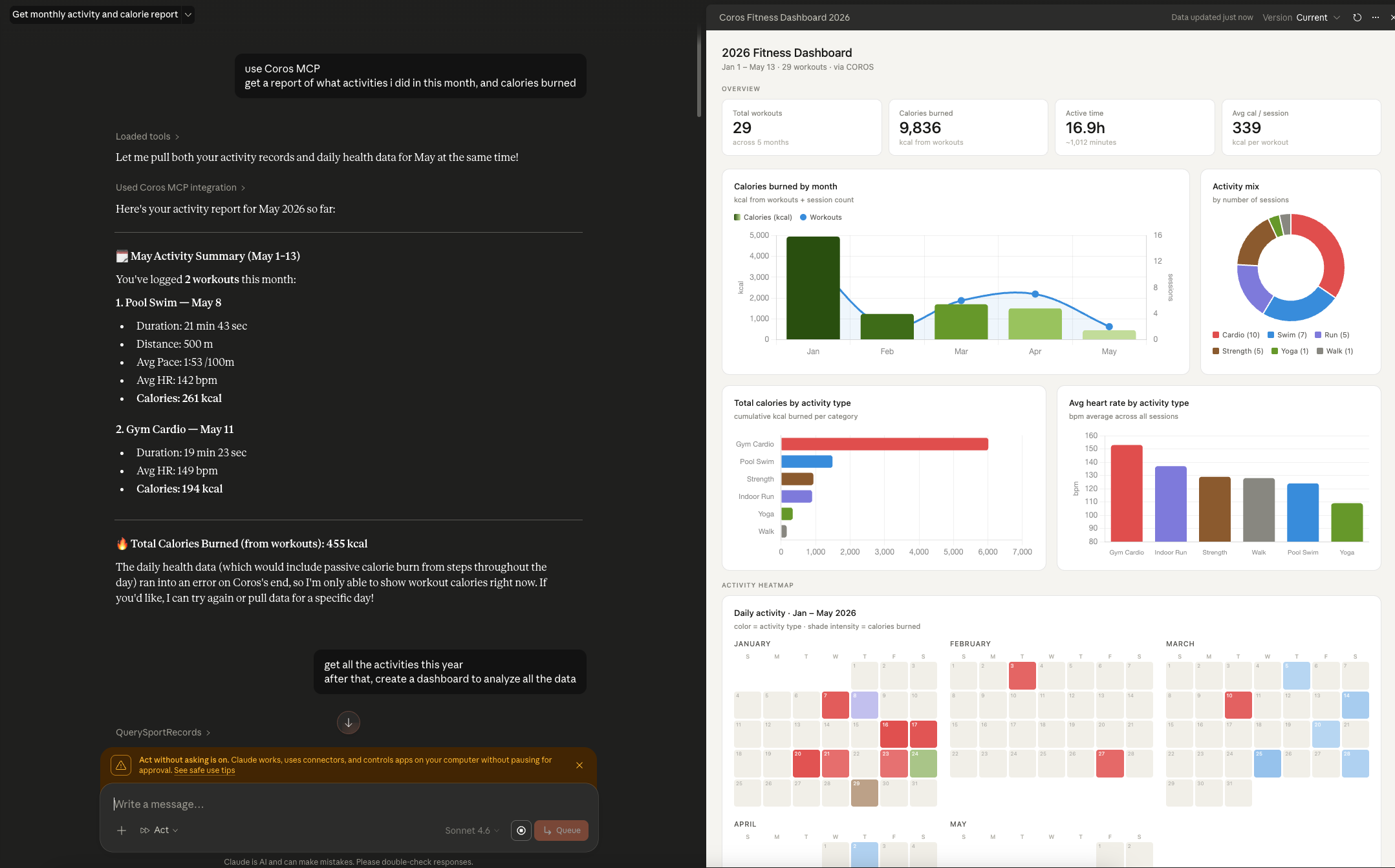 Coros MCP + Claude: Mình đã tạo dashboard tập luyện như thế nào