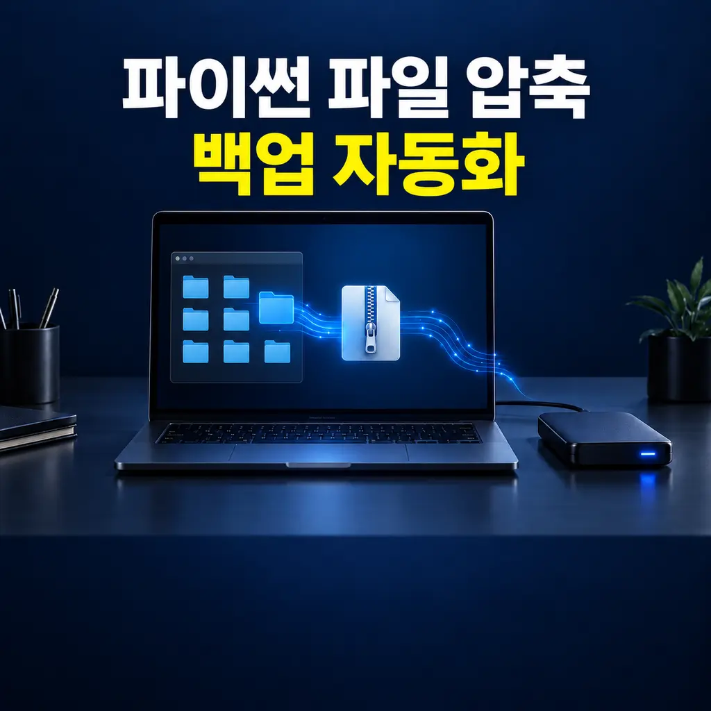 파이썬으로 폴더를 ZIP 파일로 압축하고 외장 드라이브에 백업하는 모습