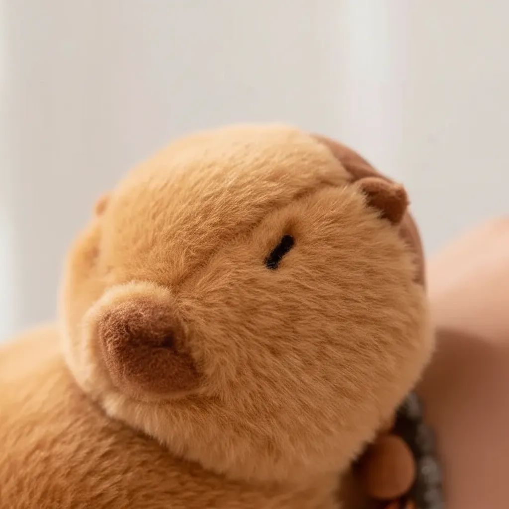 Detalle de la textura suave del Peluche Capibara Pulsera