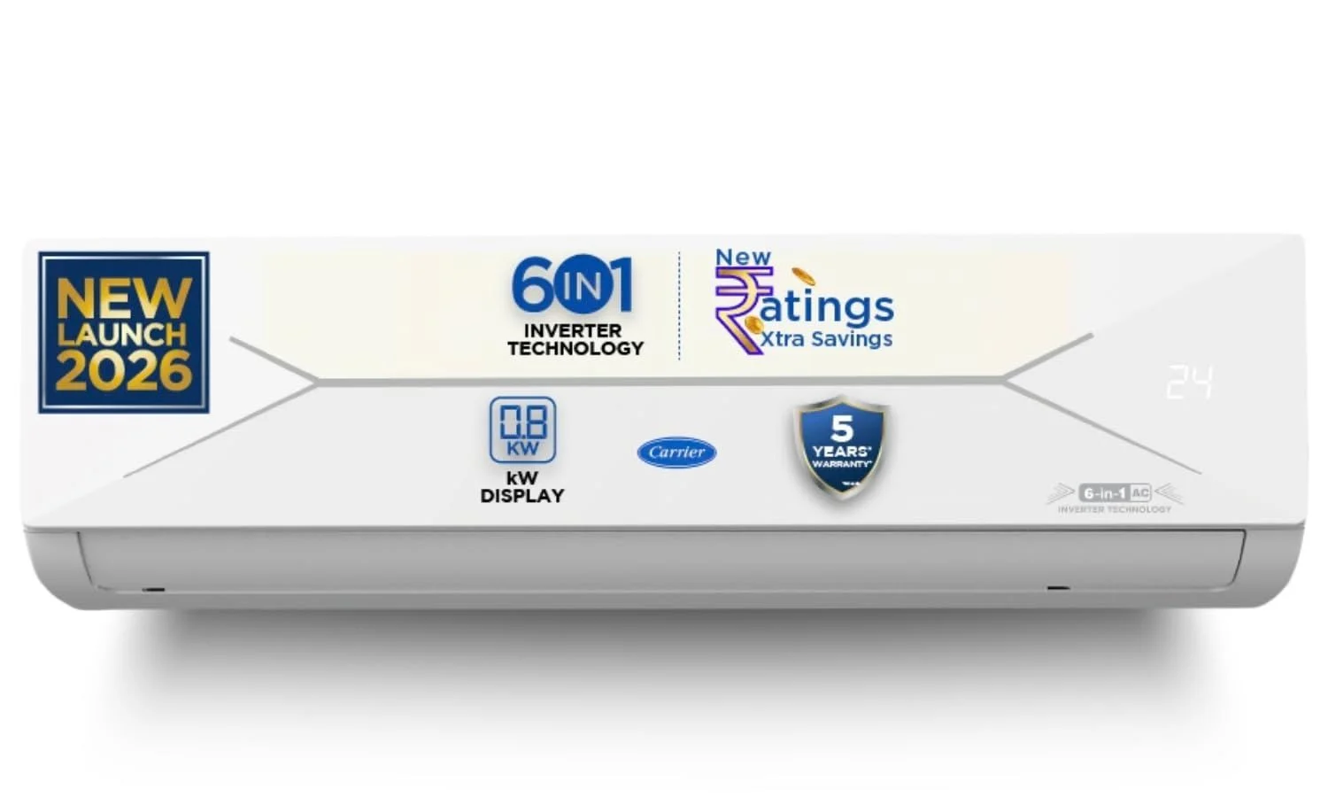 Carrier 1.5 Ton 3 Star Flexicool Inverter Split AC (Copper, Convertible 6-in-1 with Smart Energy Display, Insta Cool, Auto Clean, PM 2.5 Filter, New BEE rated, CAI18CE3R36F1, White)