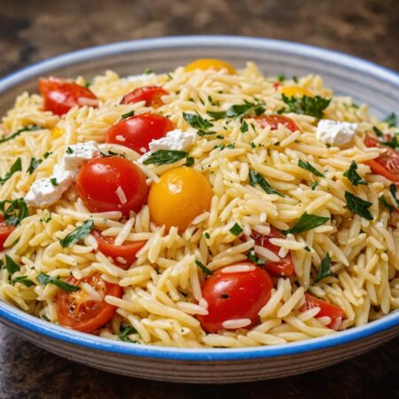 Mediterranean Greek Orzo Salad with Lemon & Feta