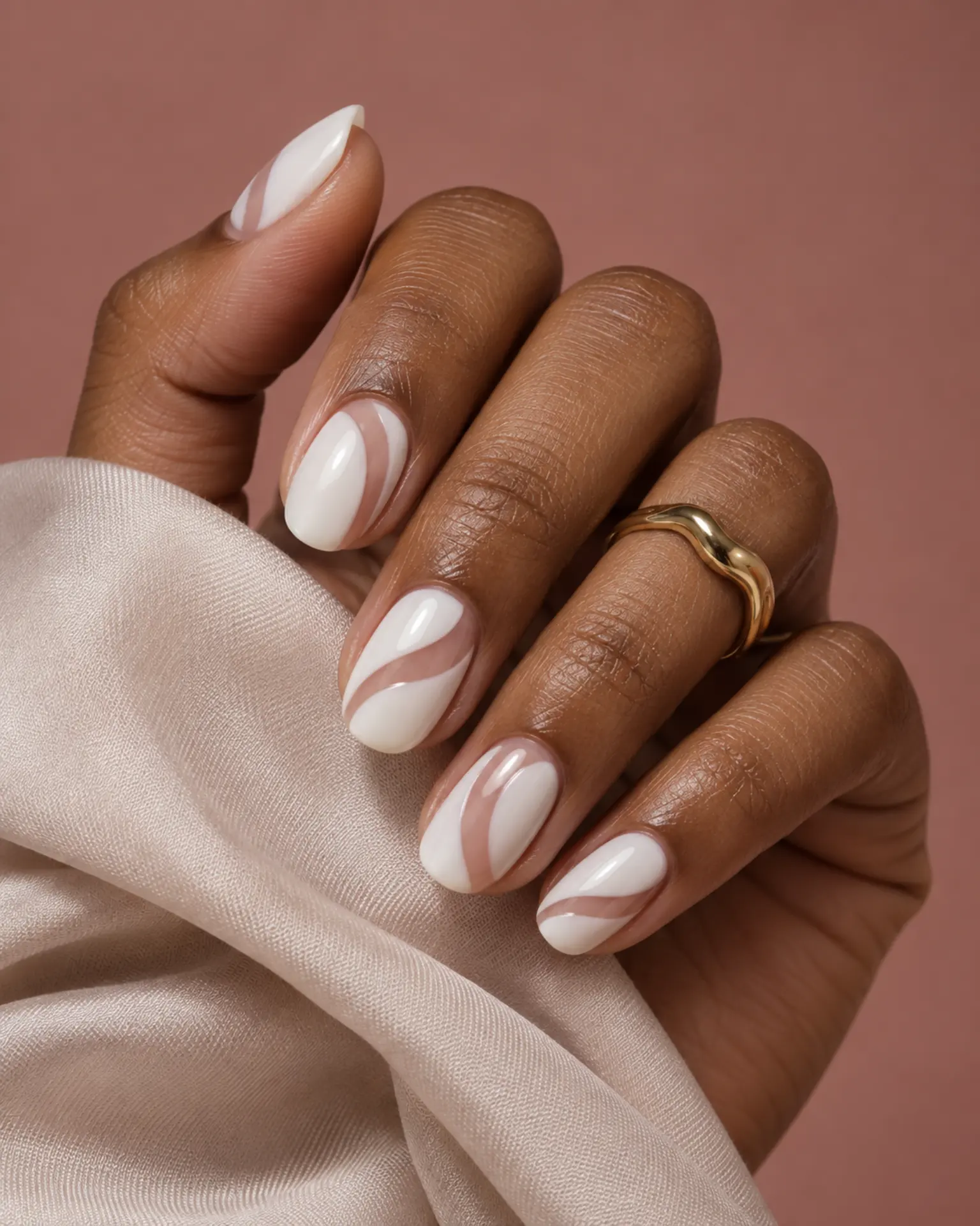 White Negative-Space Curve manicure inspiration for white nail ideas