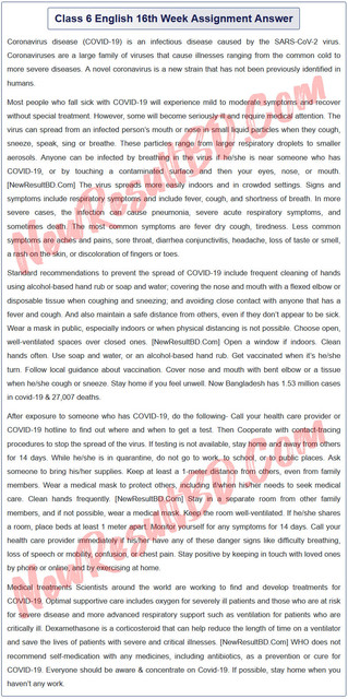 Class 6 English 16th Week Assignment Answer