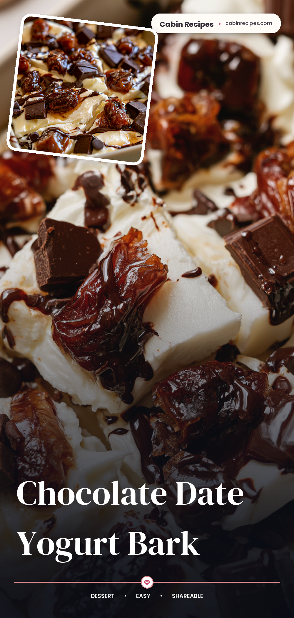 Pinterest graphic for Chocolate Date Yogurt Bark