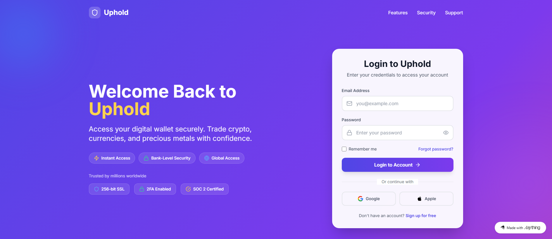 Screenshot of uphold-log-faq.created.app