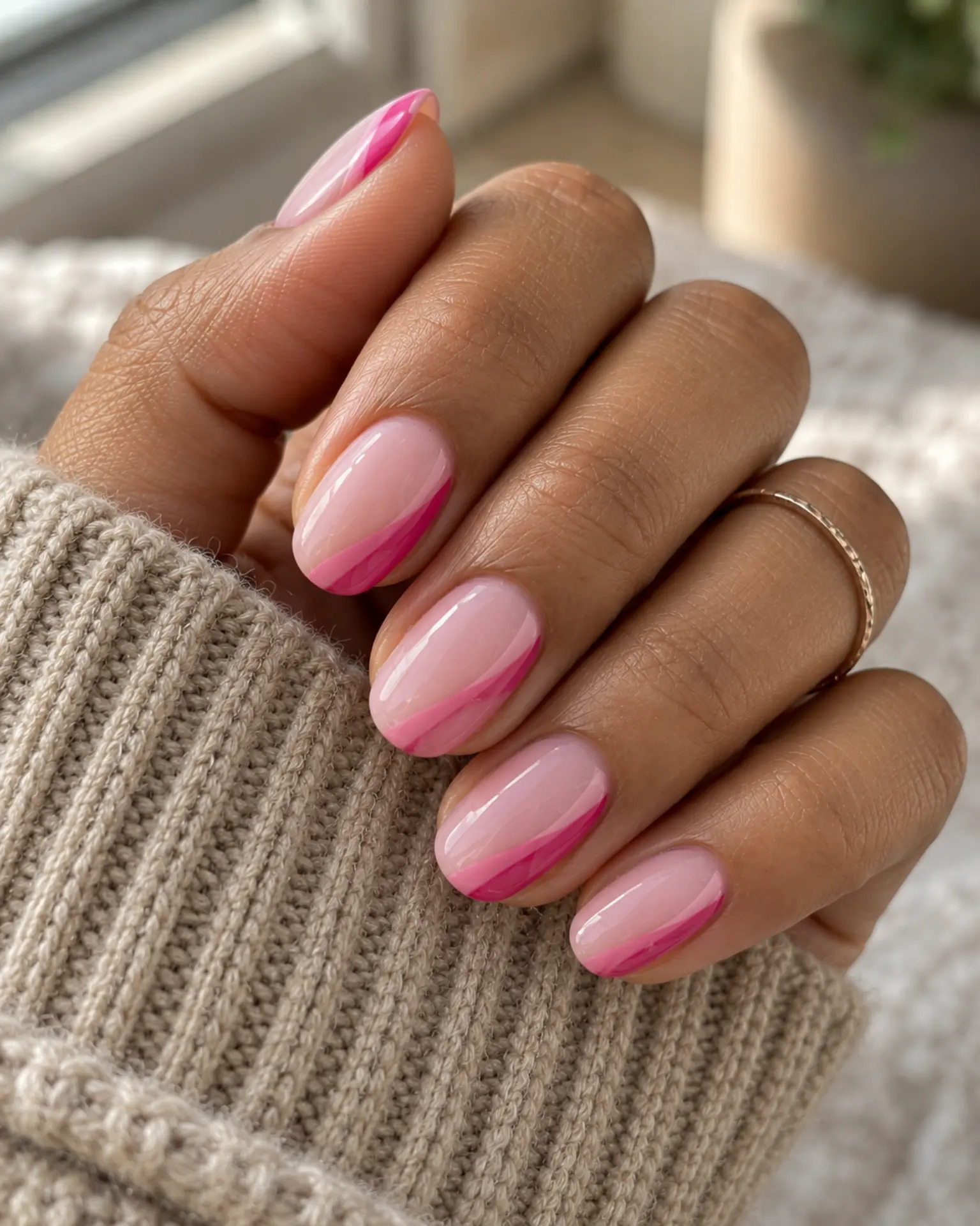 Pink Side-French Sweep manicure inspiration for pink nail ideas
