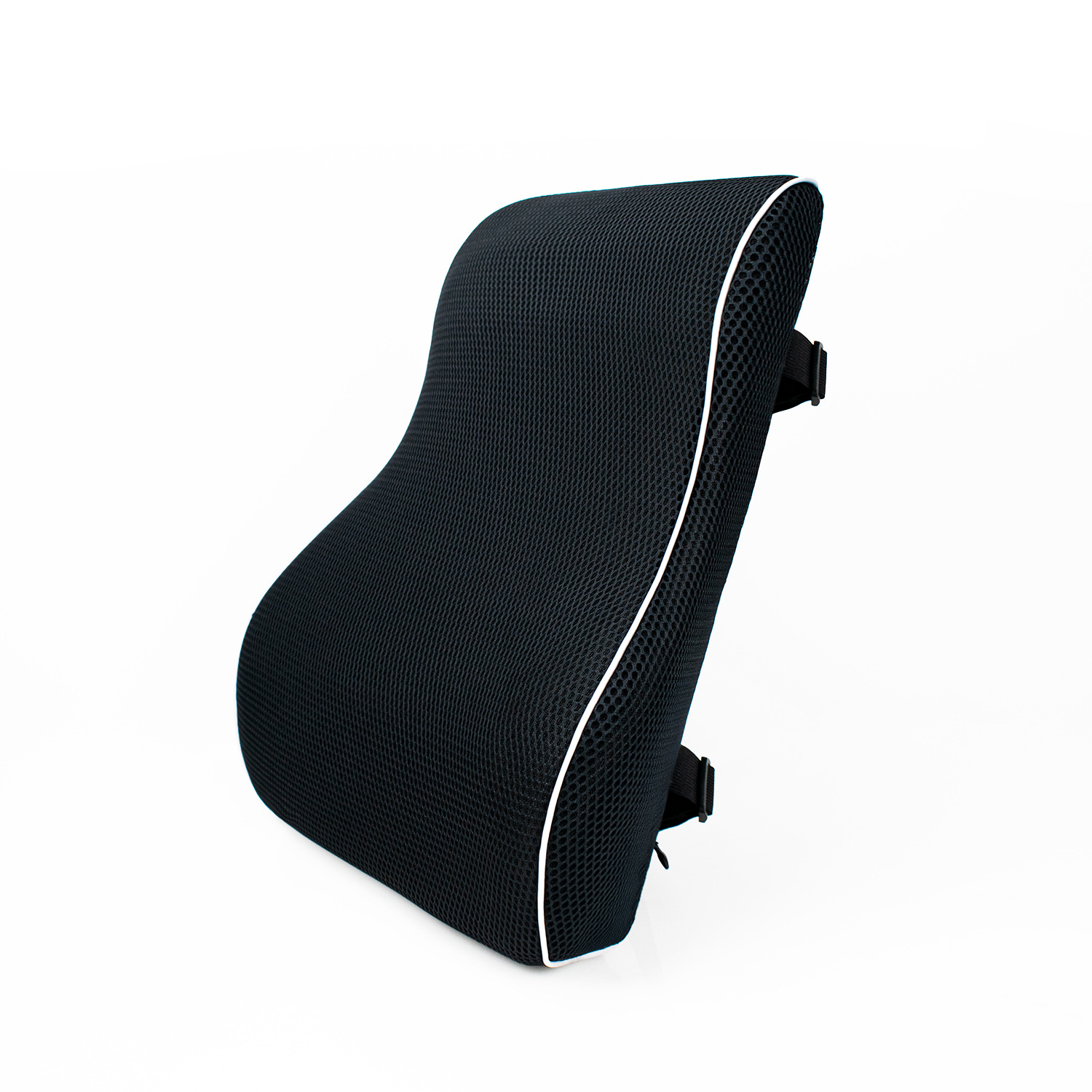 Black 45x40x10cm Memory Foam Lumbar Support Cushion - Polyester Mesh Cover, Adjustable Straps, Back Rest for Office Chair and Car Seat, Posture Relief for Prolonged Sitting
