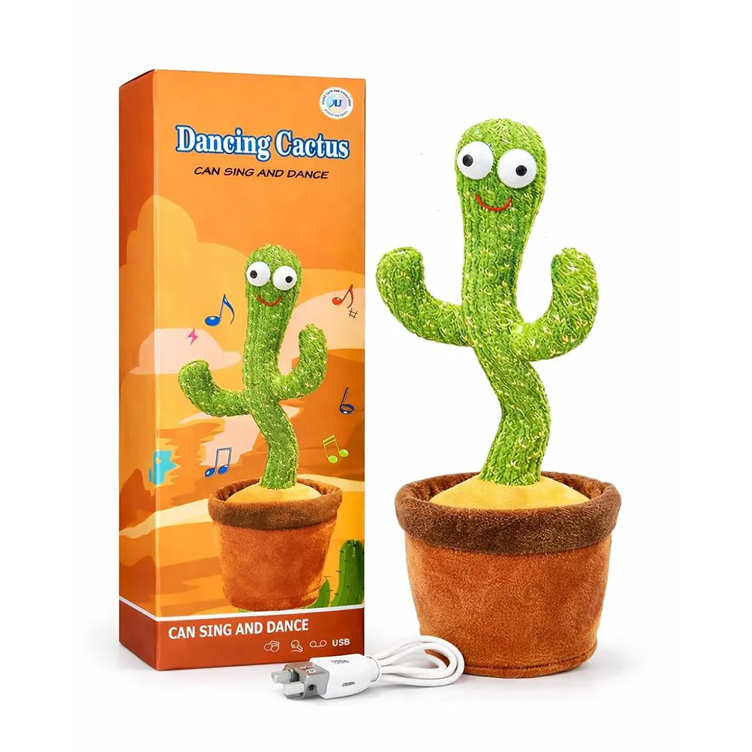 Dancing Cactus Toy, Can Sing and Dance, USB Powered, Interactive Plush with Music, Green