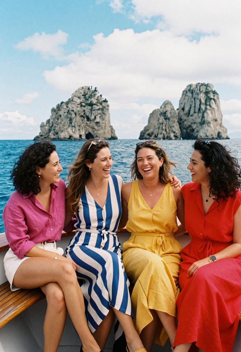 Four women in bold capsule outfits proving packing light preserves personal style
