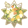 [LvW 2026 Boarding Badge ''Light Shine''] A sparkling sun-shaped glass terrarium containing light orbs, stones, yellow roses, and orange lantern lillies.