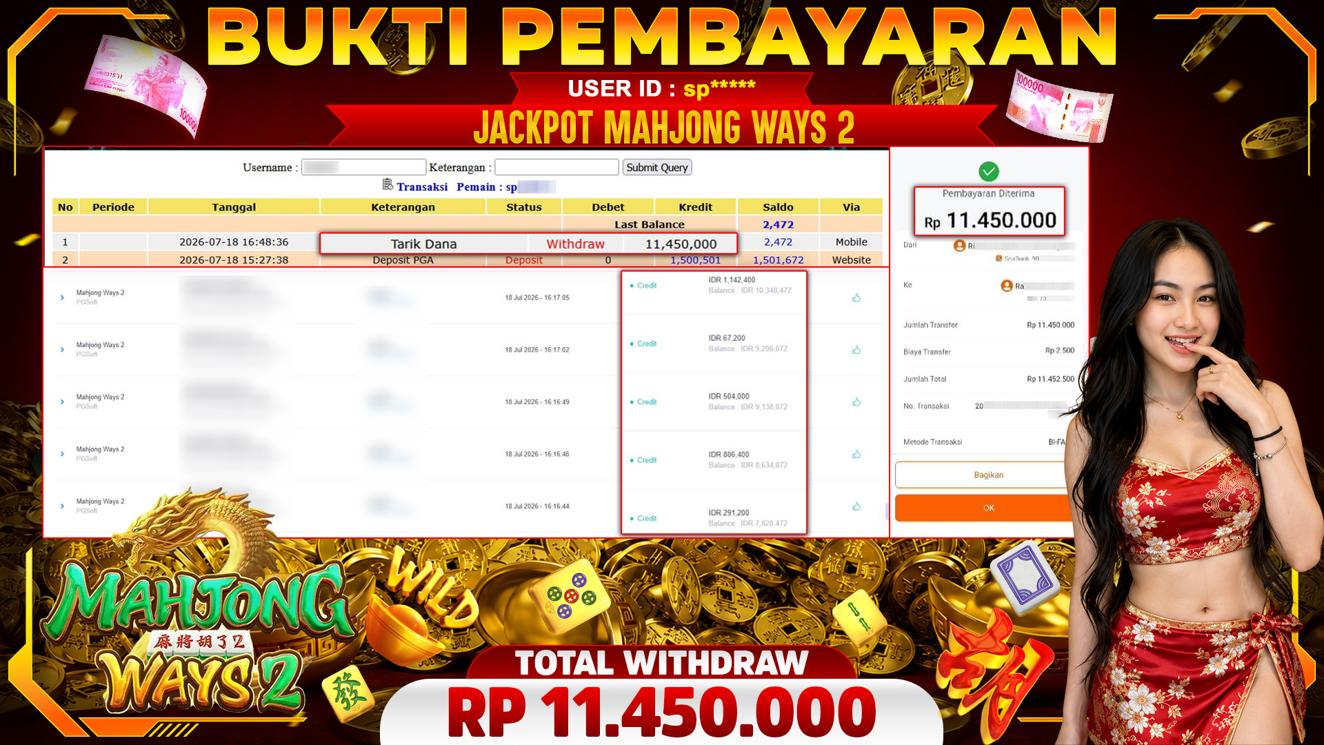 🏆 SELAMAT KEPADA PEMENANG JACKPOT DI Mahjong Ways 2  - PGSoft 11,450,000🏆