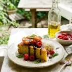 Olive Oil Polenta Cake with Grilled Apricots and Berries