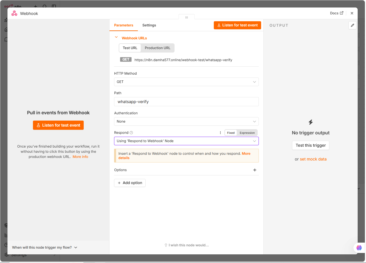 n8n webhook GET method setup