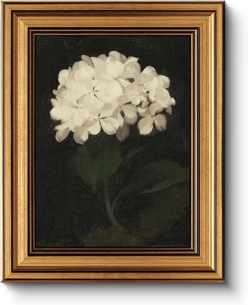 HUARCEY Gold Framed White Hydrangea Wall Art 8×10″ | Vintage Canvas for Living Room & Bedroom