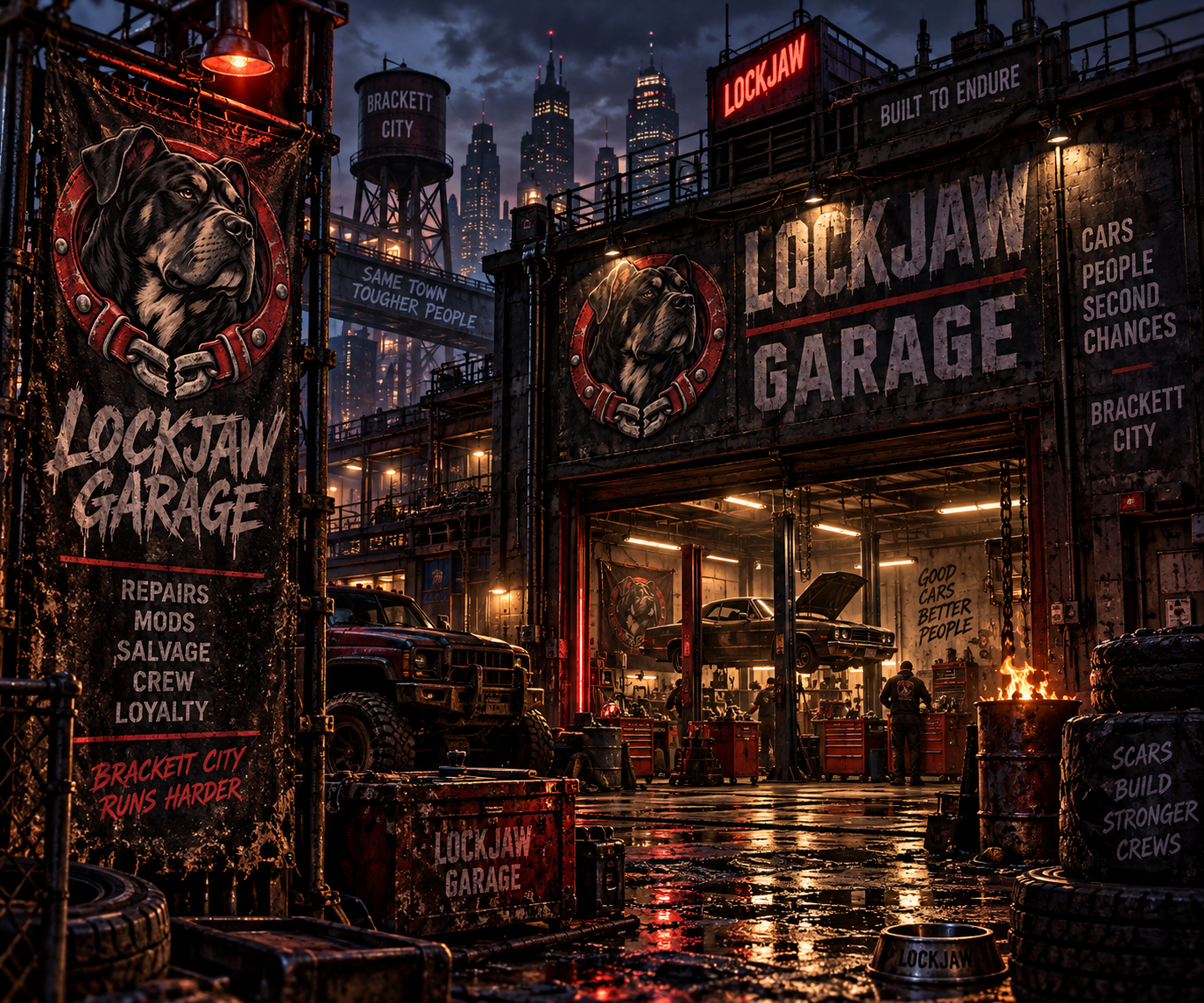 Lockjaw Garage at night