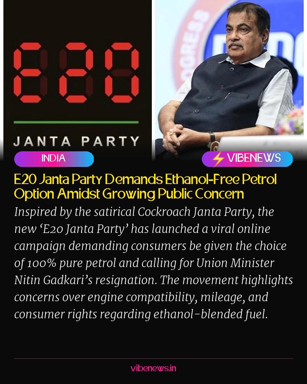 E20 Janta Party Demands Ethanol-Free Petrol Option Amidst Growing Public Concern